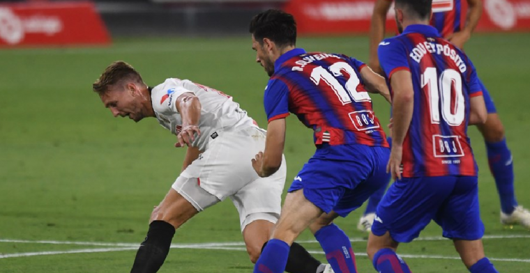 Sevilla mag nog hopen op Champions League, De Jong vroeg gewisseld