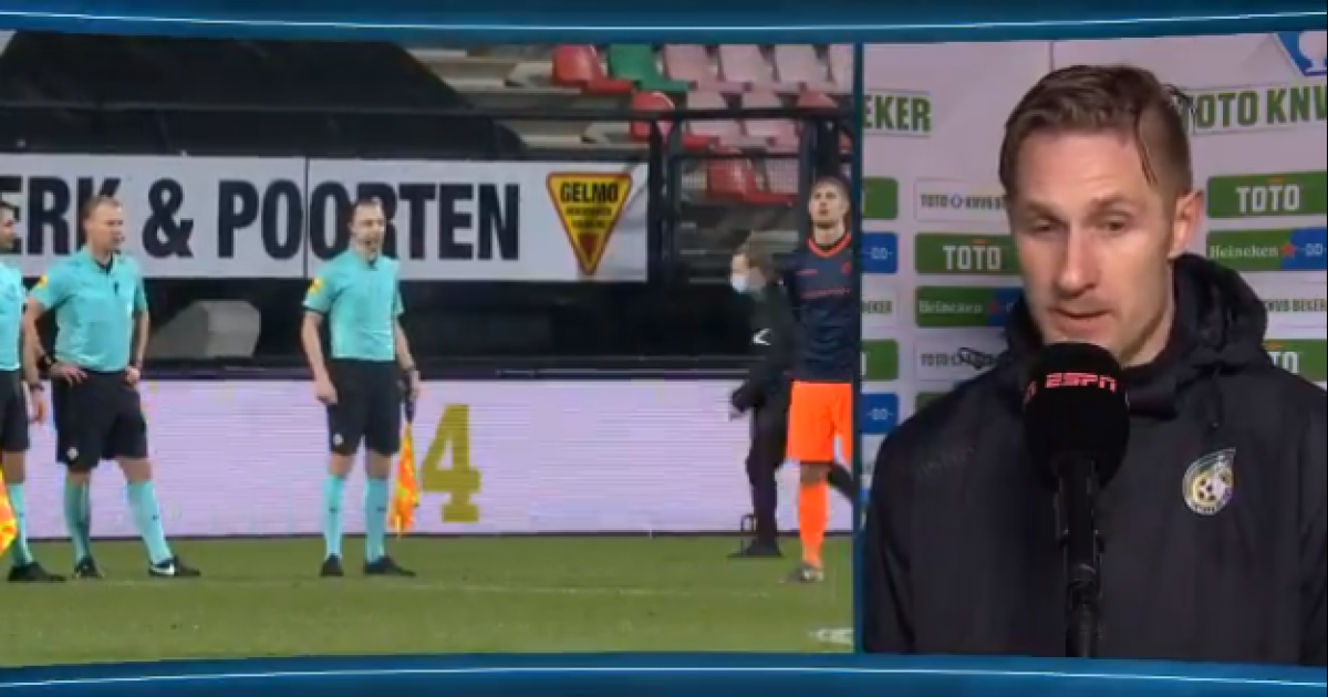 Polter (Fortuna) wacht midden op het veld demonstratief op Blom: 'Geen